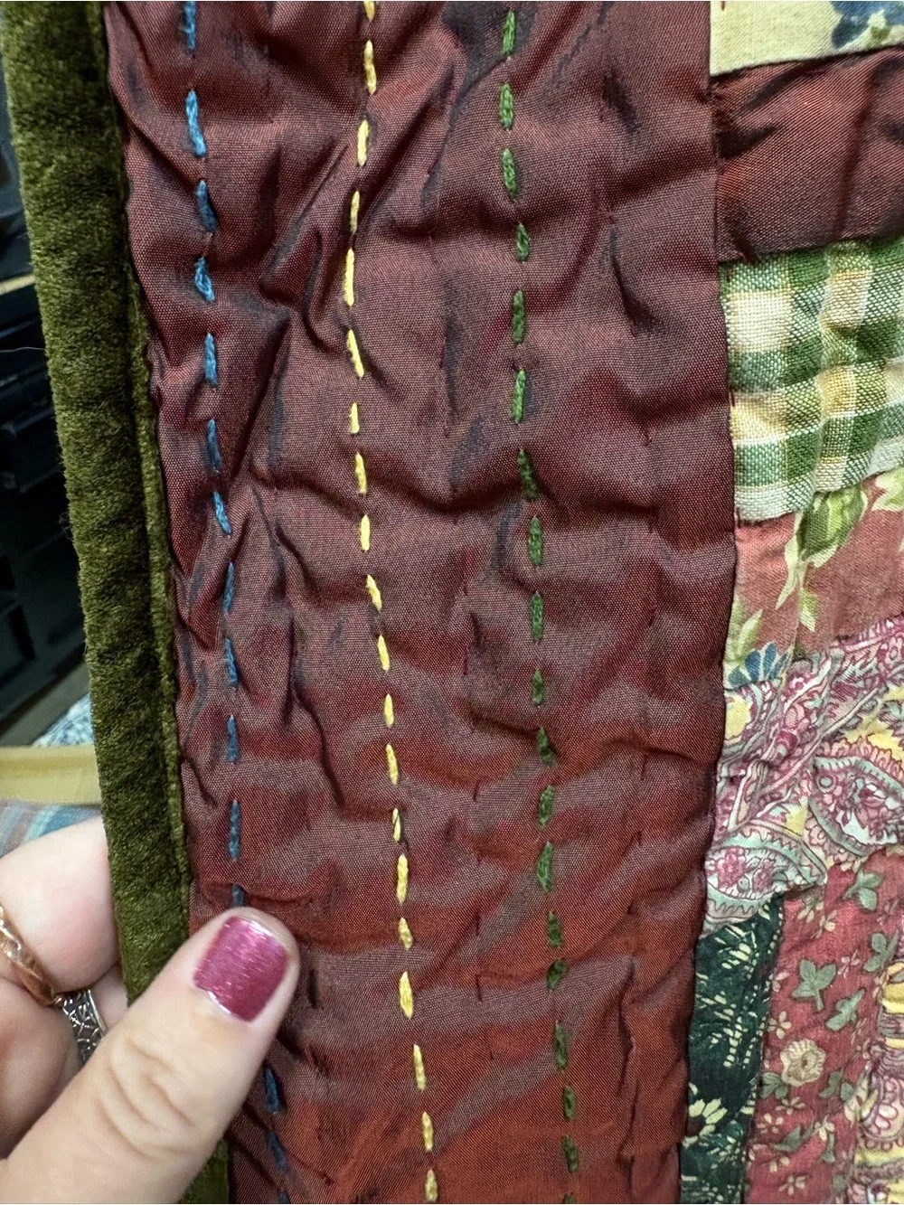 Vintage The Company Store Patchwork Cabin Quilt Velvet and Cotton